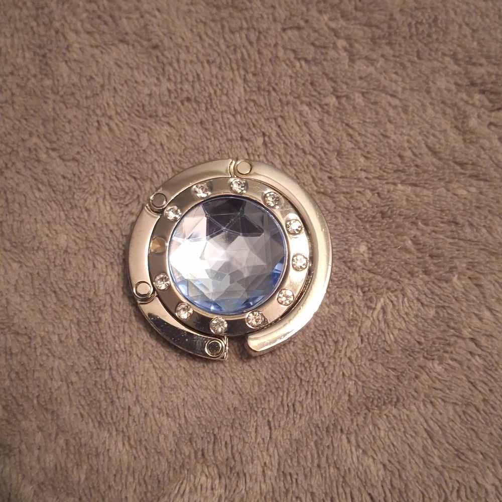 Foldable purse hanger blue crystal rhinestone. (Purple, pink also)